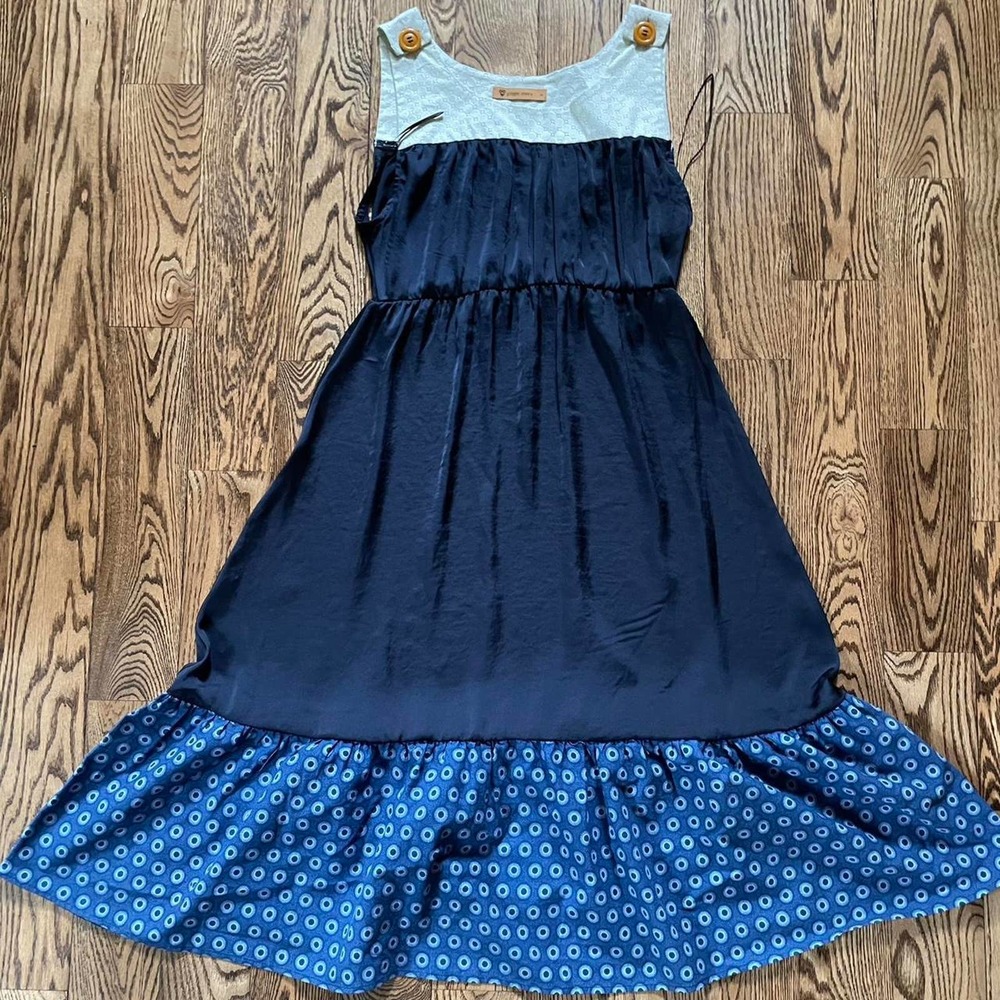 Handmade Shweshwe Button Yolk Satin Dress for Ginger Mary